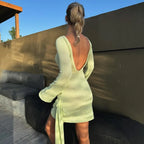 TARUXY Backless Sexy Knitted Dresses Women's Floral Lace Up Irregular Splice Slim Evening Mini Dress Autumn Elegant Long Sleeve