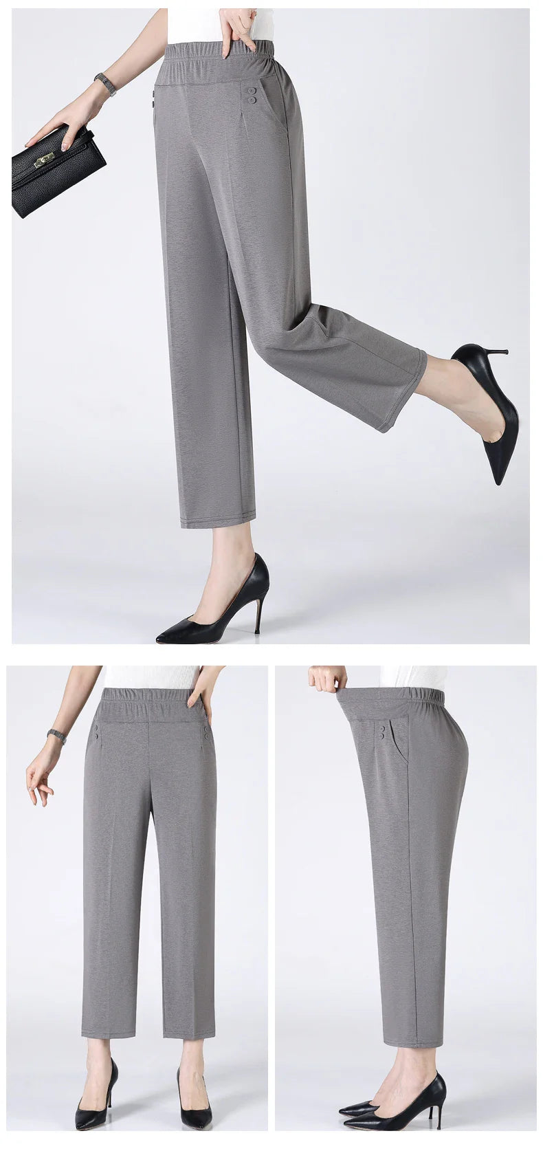 Summer Thin Breathable Elastic Pants 8XL Women's Solid Color High Waisted Loose Casual Pants Middle-aged Elastic straight leg