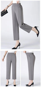 Summer Thin Breathable Elastic Pants 8XL Women's Solid Color High Waisted Loose Casual Pants Middle-aged Elastic straight leg