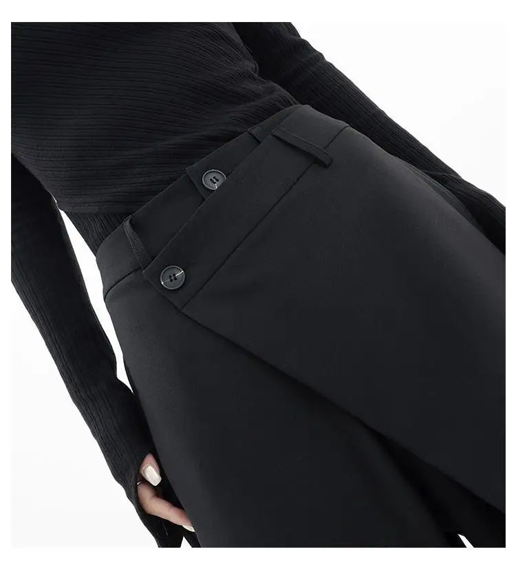 HOUZHOU Women Wide Suit Pants High Waist Gothic Japanese Style Baggy Black Trousers Irregular Straight Pants Casual Streetwear