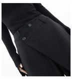 HOUZHOU Women Wide Suit Pants High Waist Gothic Japanese Style Baggy Black Trousers Irregular Straight Pants Casual Streetwear