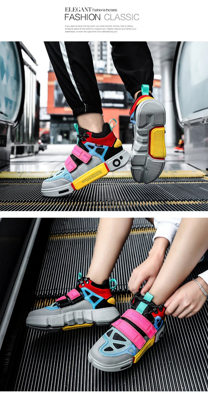 Wudao student couple sports board shoes Women's new non-slip thick soled sports shoes men ventilated Velcro casual shoes