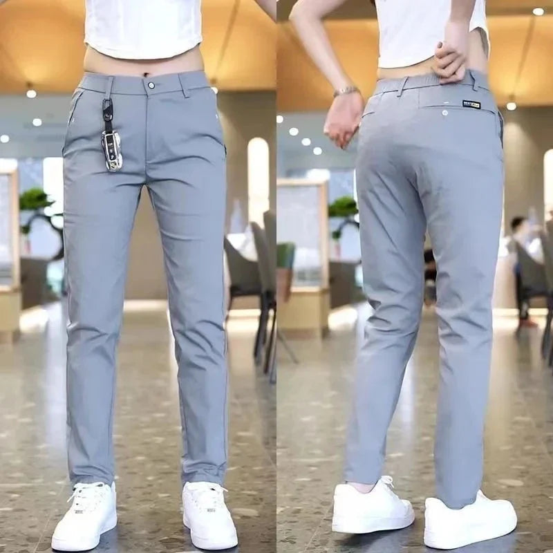 Mens Casual Pants Korea Fashion Summer Slim Fit Trousers High Quality Elastic Waist Straight Golf Sports Pants Men Clothing