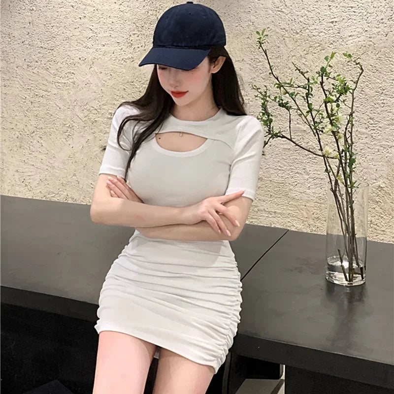 Women Sundress Pleated Vestido Mini Dress Summer Sexy Party Black Bandage Bodycon Pencil Dress Elegant  Female Vintage Vestidos