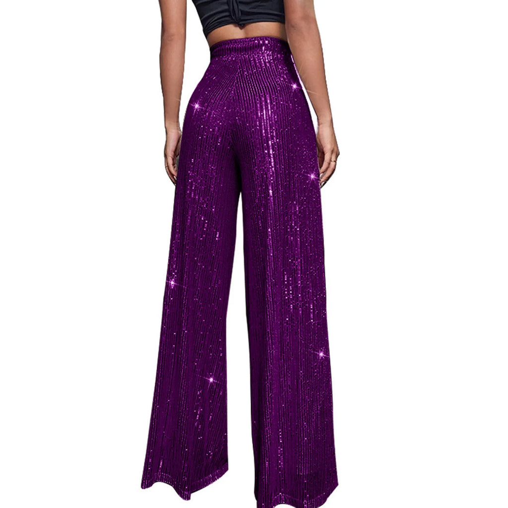 Women's Fashion Solid Color High Waist Sequin Side Zipper Draped Wide Leg Pants Pants for Women Women's Pants Women's Pants 2024