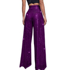 Women's Fashion Solid Color High Waist Sequin Side Zipper Draped Wide Leg Pants Pants for Women Women's Pants Women's Pants 2024