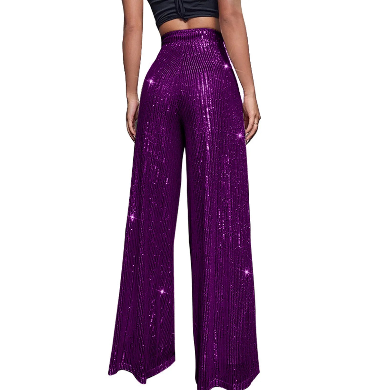 Women's Fashion Solid Color High Waist Sequin Side Zipper Draped Wide Leg Pants Pants for Women Women's Pants Women's Pants 2024