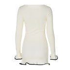 Elegant Round Neck Pleat Long Sleeve New Women's Dresses Casual Slim Pink Black White Short Dresses Lady Chic Party Street Robes