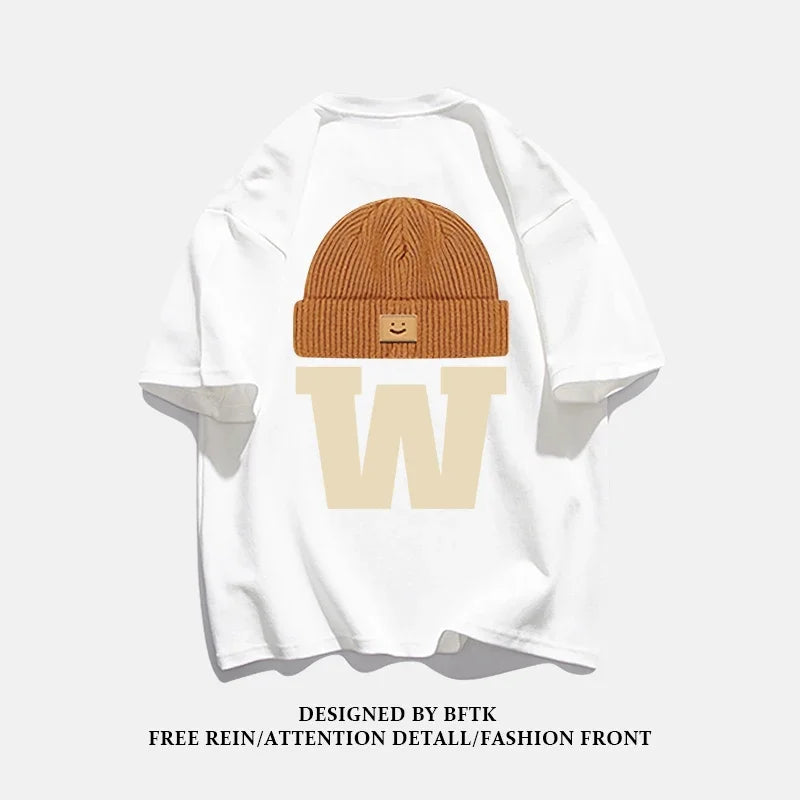 Summer Fashion Heavyweight Retro Men's English Letters 100% Cotton Printed Round Neck High-quality Casual Fitness Street T-shirt