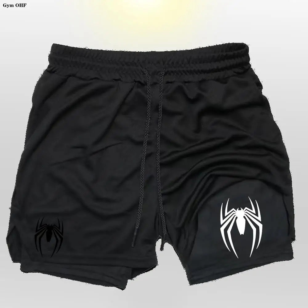 Men's sports shorts, spider print compression shorts, informal, training, running, 2-in-1, Y2K order shipped directly