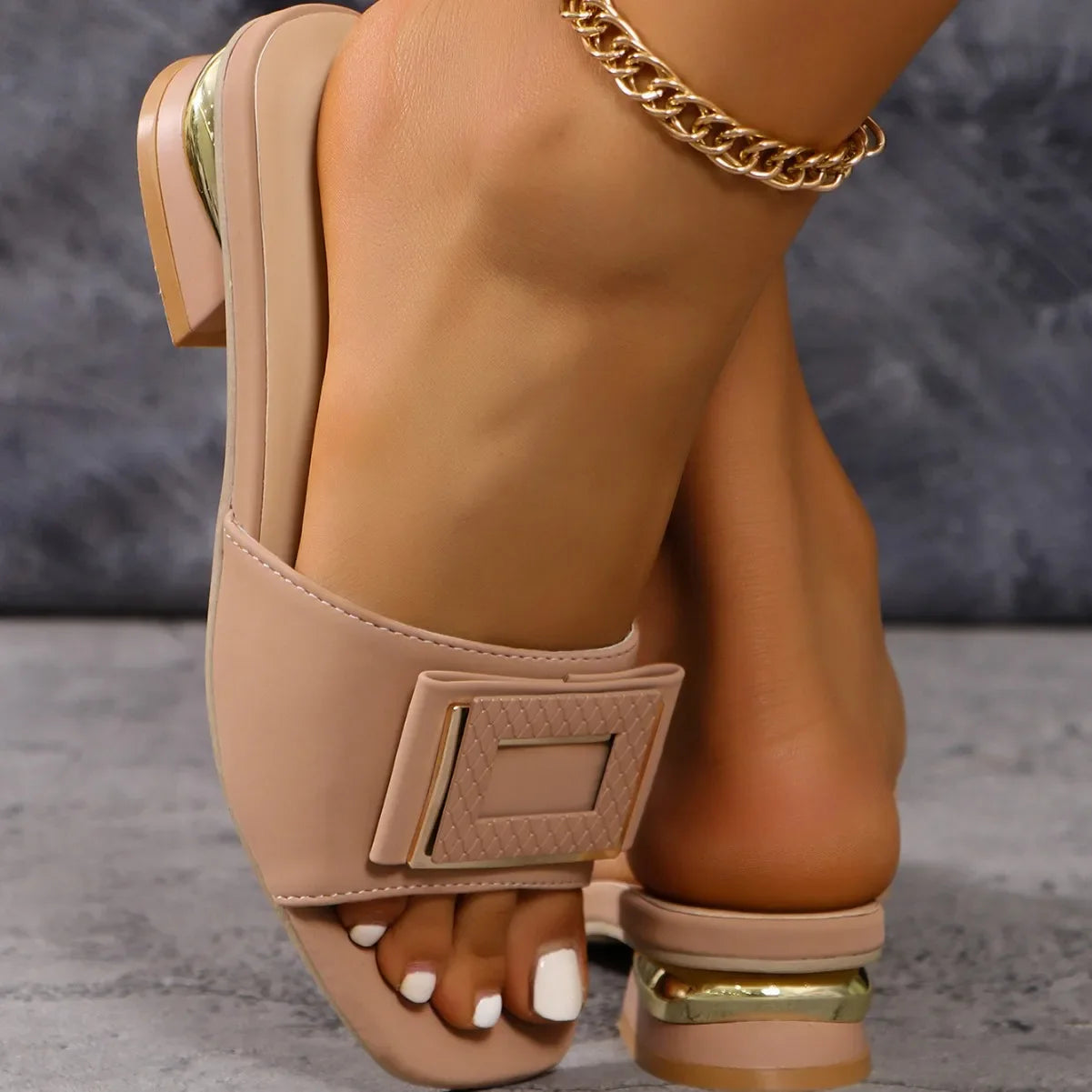 Fashion Women High Heel Slippers Summer Slip on Elegant Low Heel Shoes for Wedding Party Comfortable Non-slip Women's Slippers