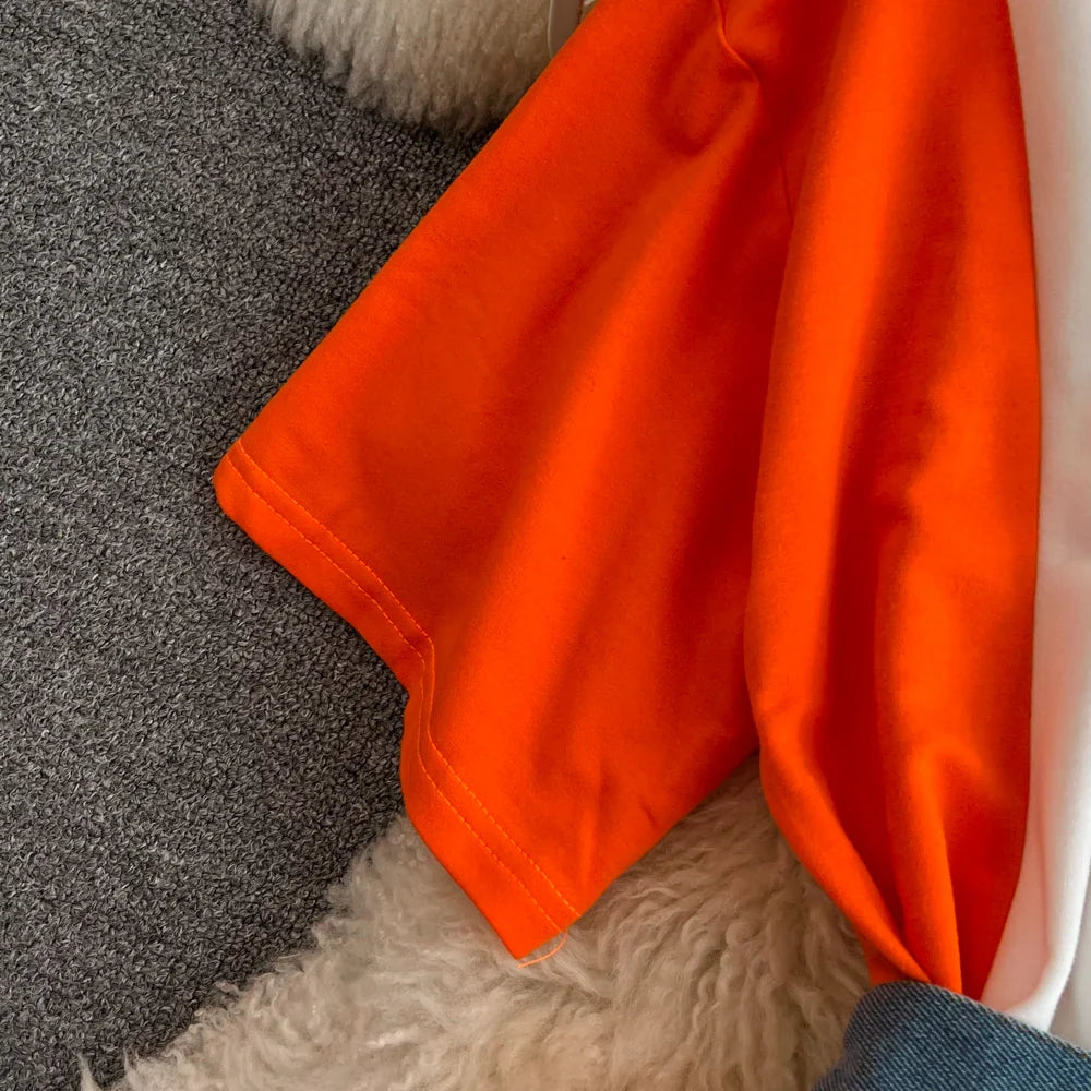 XFPV 2025 Summer Fashion Short Sleeve Round Neck High Waistband Slim A-line Denim Printed Patchwork Dress For Women SM11498