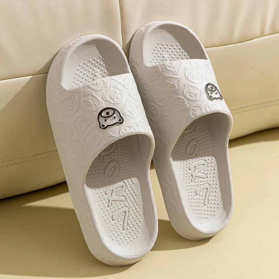 Fashion Men's Slippers Summer Indoor Printting Bear Bathroom Anti-slip Soft Sole Women Comfortable Causal Homeshoes Couple
