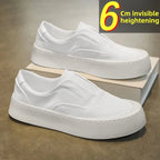 Canva Men's Casual Sneakers Summer Breathable Ice Silk Lazy Shoes Work Cloth Shoes Thick Bottom Black Sports Shoes