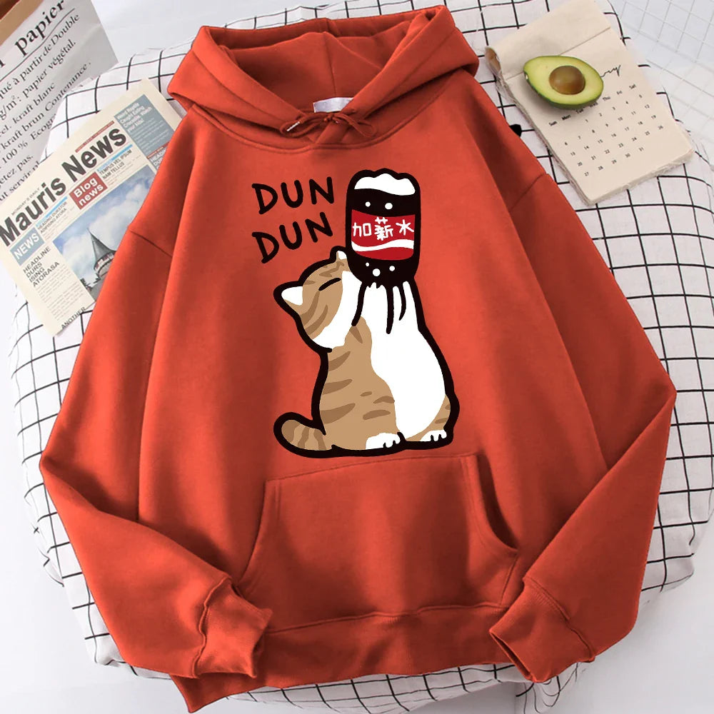 Cartoon Cat Drink Salary Increase Beverages Mens Hooded Jacket Casual Cartoon Hoodies Pleasure Sweatshirts Home Harajuku Tops