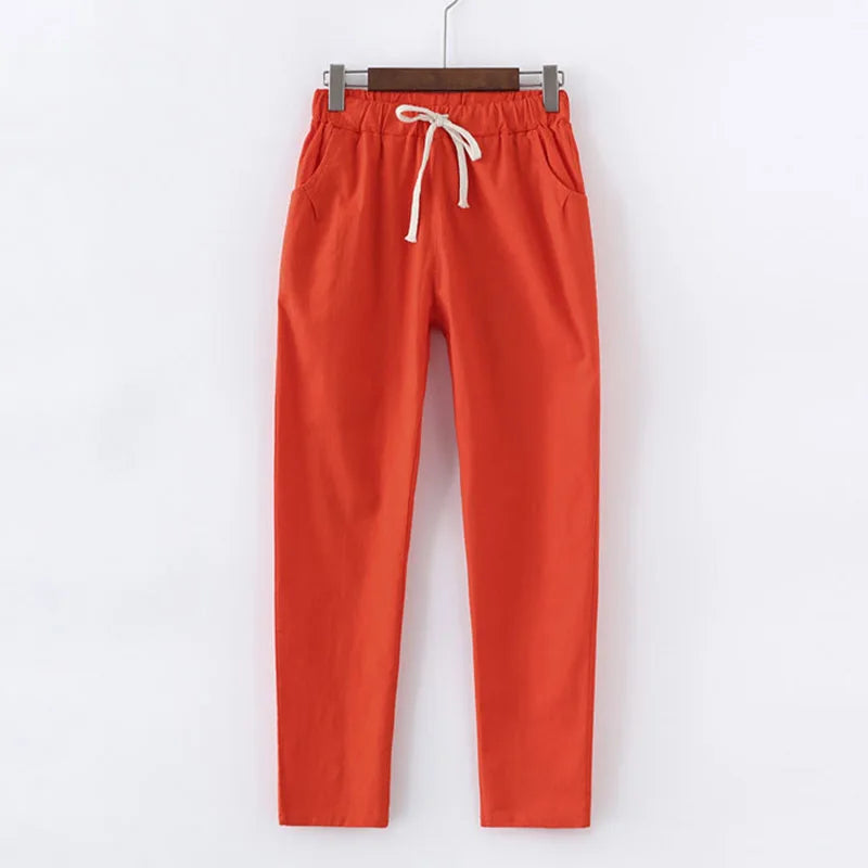 Women Pants Spring Summer Casual Harem Pants Cotton Elastic waist Harem Ankle-Length Trousers high quality for Female ladys