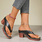 Women's High Quality Summer Fashion New Solid Color Open Toe Sandals Women's High Heels Casual Beach Flip Flops