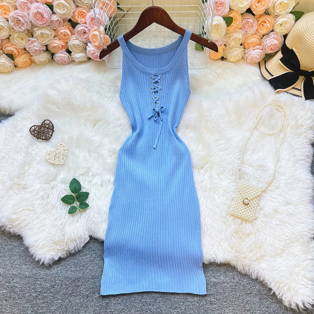 YuooMuoo Chic Fashion Sexy Package Hips Knitted Mini Dress 2O25 New Slim Elastic Rib Knitted Summer Dress Lady Streetwear Outfit