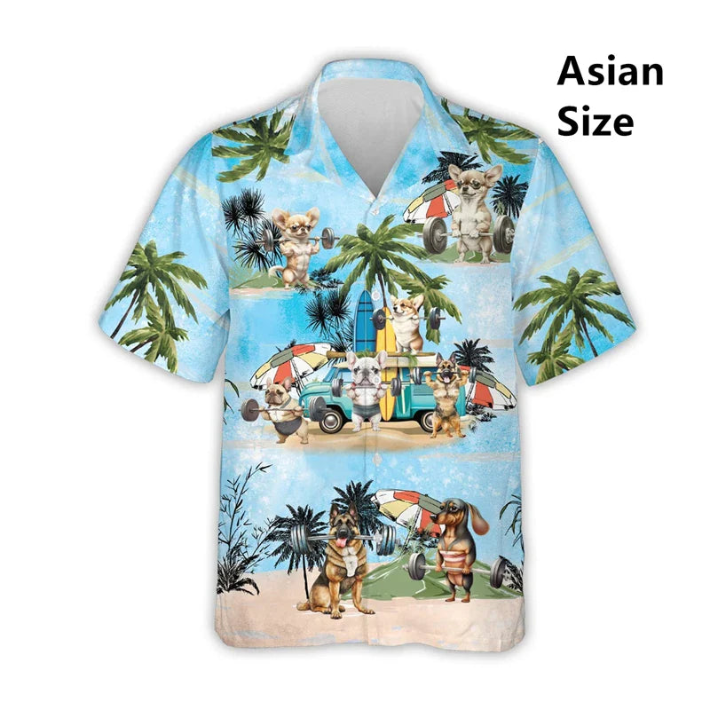 Hawaiian Bigfoot Pirate Man Shirts Women Tropical Summer Aloha Casual Shirts Button Down Short Sleeve Sasquatch Shirt Clothing