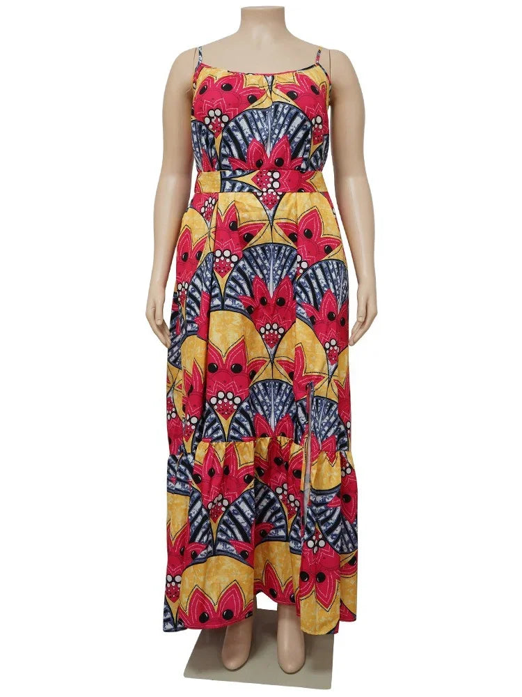 Wmstar Plus Size Dresses for Women Floral Printed Slip  Loose Stretch Big Swing Maxi Dress Summer Clothes Wholesale Dropshipping