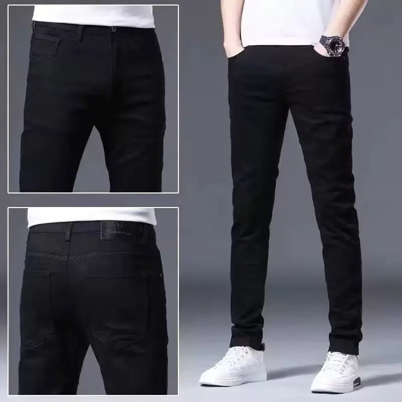 Korean Popular Clothes Men's Spring Autumn High-end Pure White Jeans Men's Brand Slim Elastic Small Feet Korean Trendy Trousers