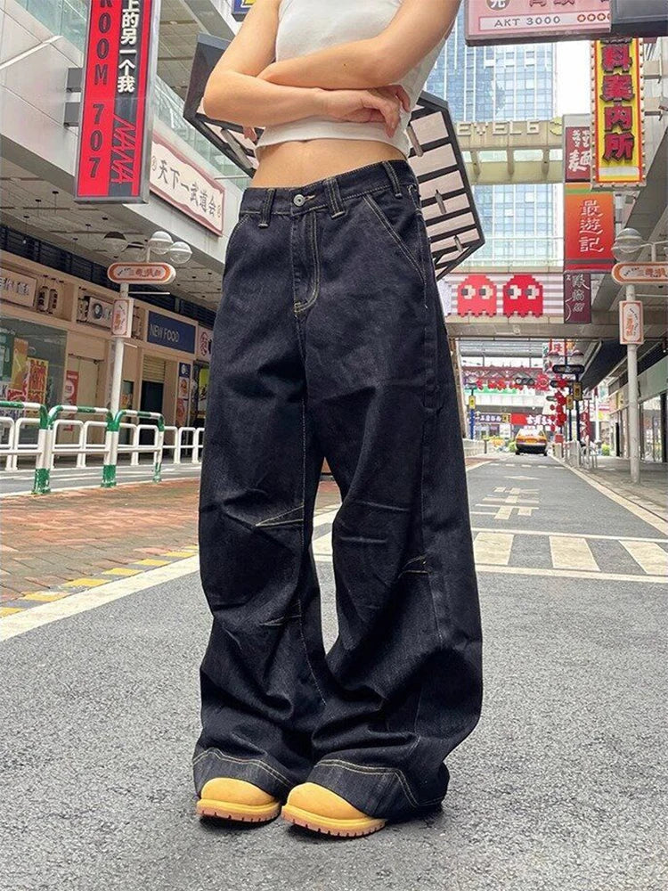 Vintage Y2K Wide Leg Loose Jeans Women Harajuku High Waist Baggy Denim Pants Korean Fashion Streetwear New Black Cowboy Trousers