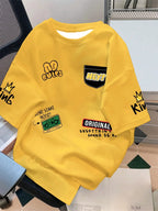 Men's casual crew collar T-shirt 100% polyester knitted fabric short sleeve printed top summer