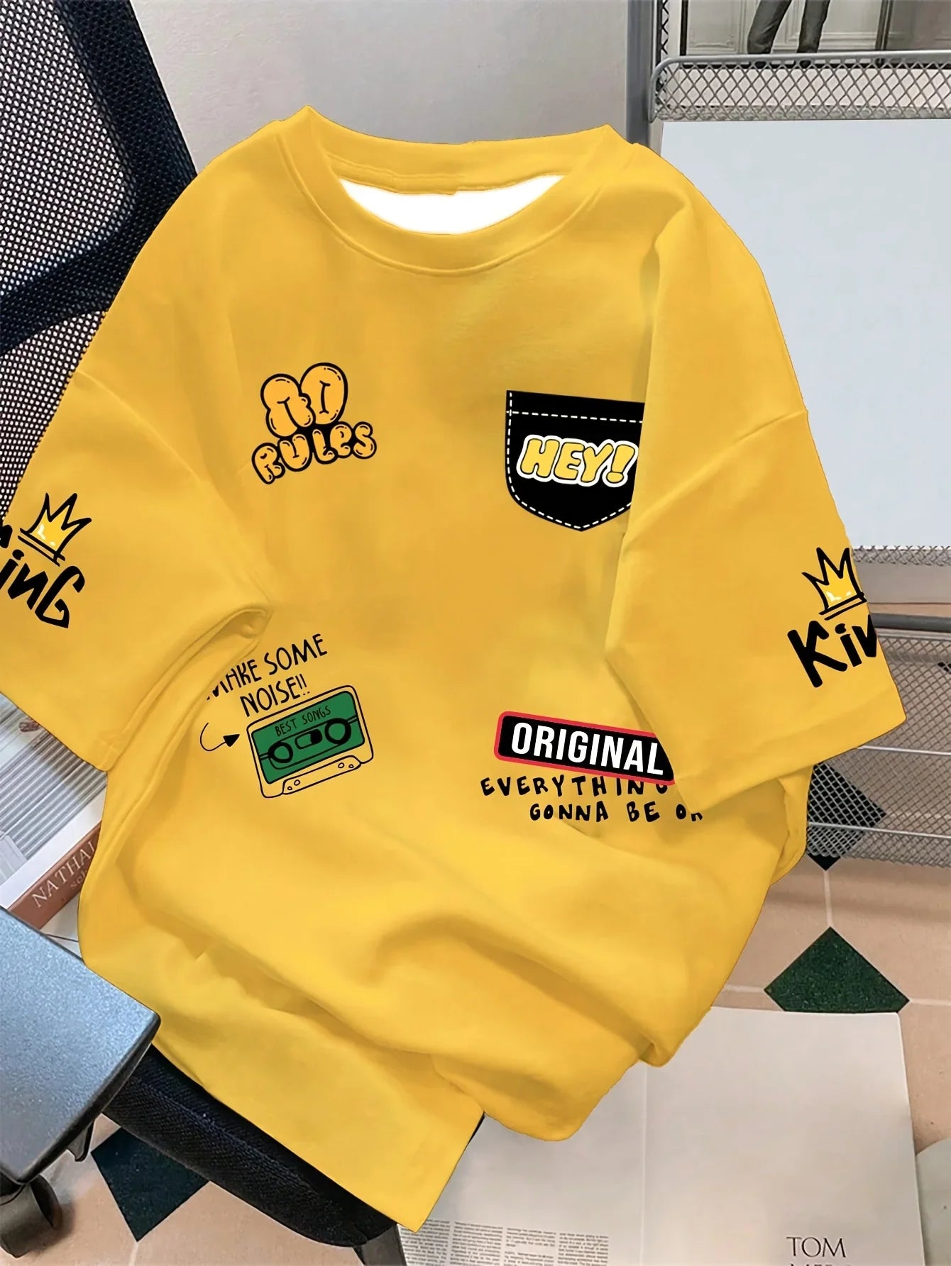 Men's casual crew collar T-shirt 100% polyester knitted fabric short sleeve printed top summer