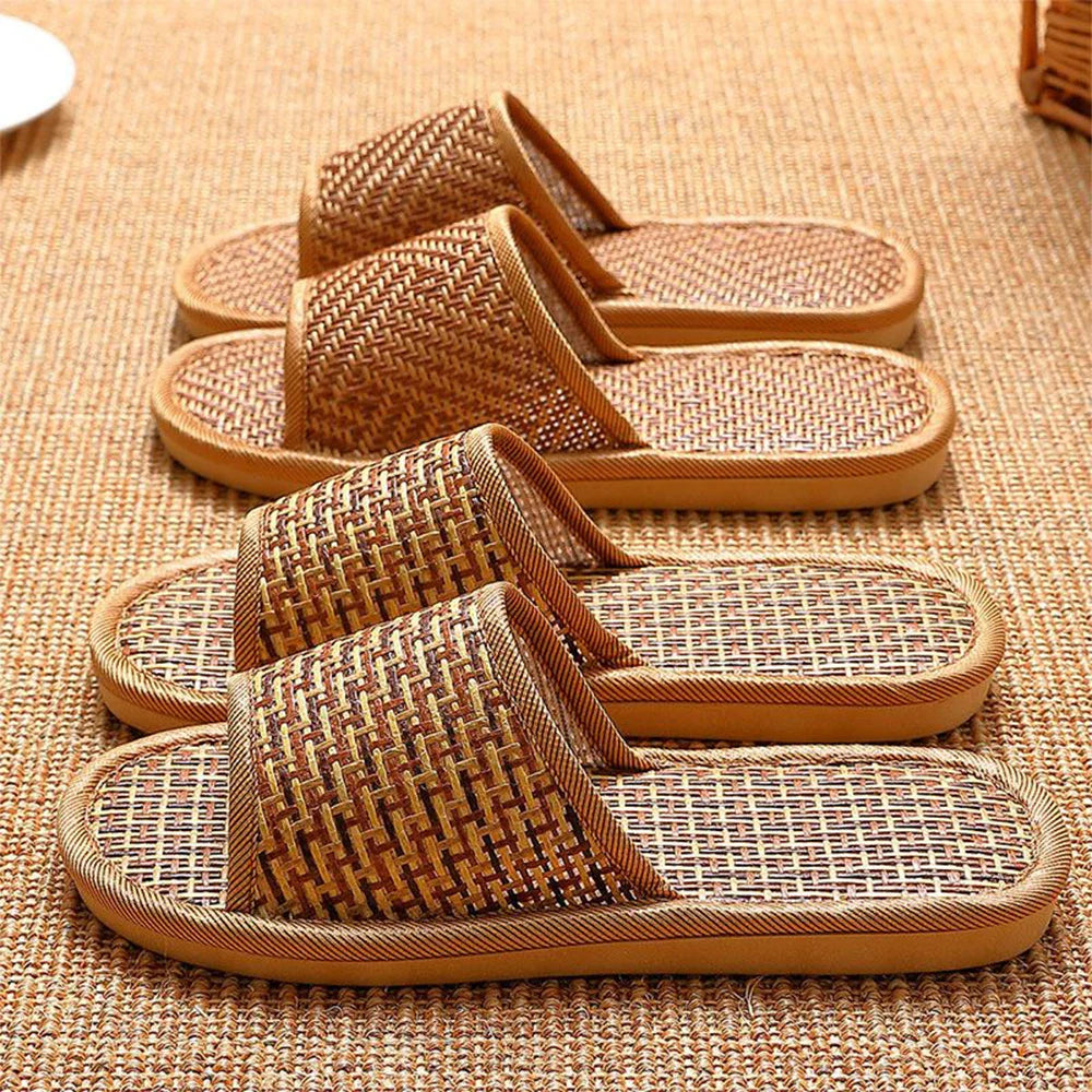 BASATU Women And Men Slippers Non-Slip Home Rattan Grass Indoor Couple Home Men And Women Spring And Summer Bamboo Woven Sandals