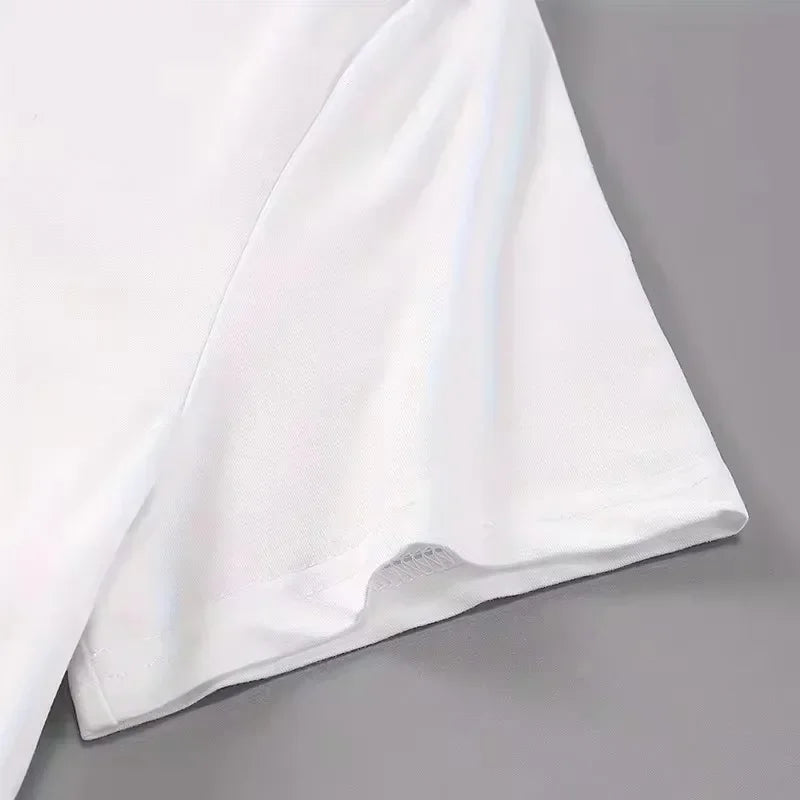 Women's White Round Neck Short Sleeve Summer Comfortable Cotton T-shirt, Casual Cherry Printed T-Shirt, Suitable for Summer