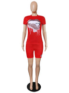 Wmstar Plus Size Two Piece Outfits for Women Tracksuit Shorts Sets  Lip Print Top Casual New In Matching Wholesale Dropshipping