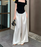 High-Grade Acetate Satin Wide-Leg Pants Women Spring Bell-Bottoms Pants Loose Casual Pants High Waist Oversized Long Pantalons