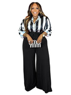 Wmstar Plus Size Women 2 Piece Clothes Print High Waist Long Sleeve Top Wide Leg Fashion Office Lady Casual Matching Pants Sets