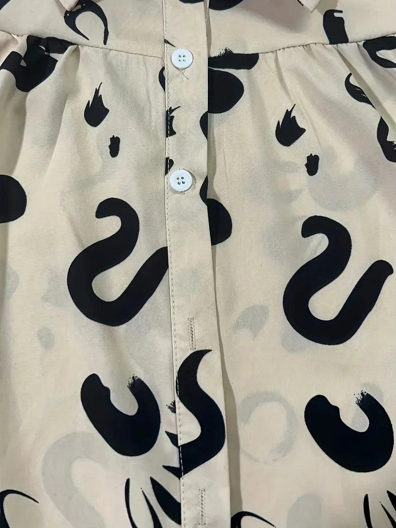 Women's Plus Size 1XL-5XL Casual and Comfortable Button-down Collar Long Sleeve Shirt Personality Geometric Pattern Shirt