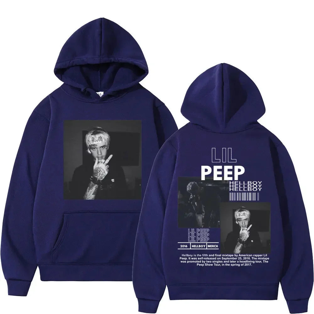 Hip hop rapper Lil Peep patterned hoodie high-quality fashion pullover men's and women's street fashion retro hooded sweatshirt
