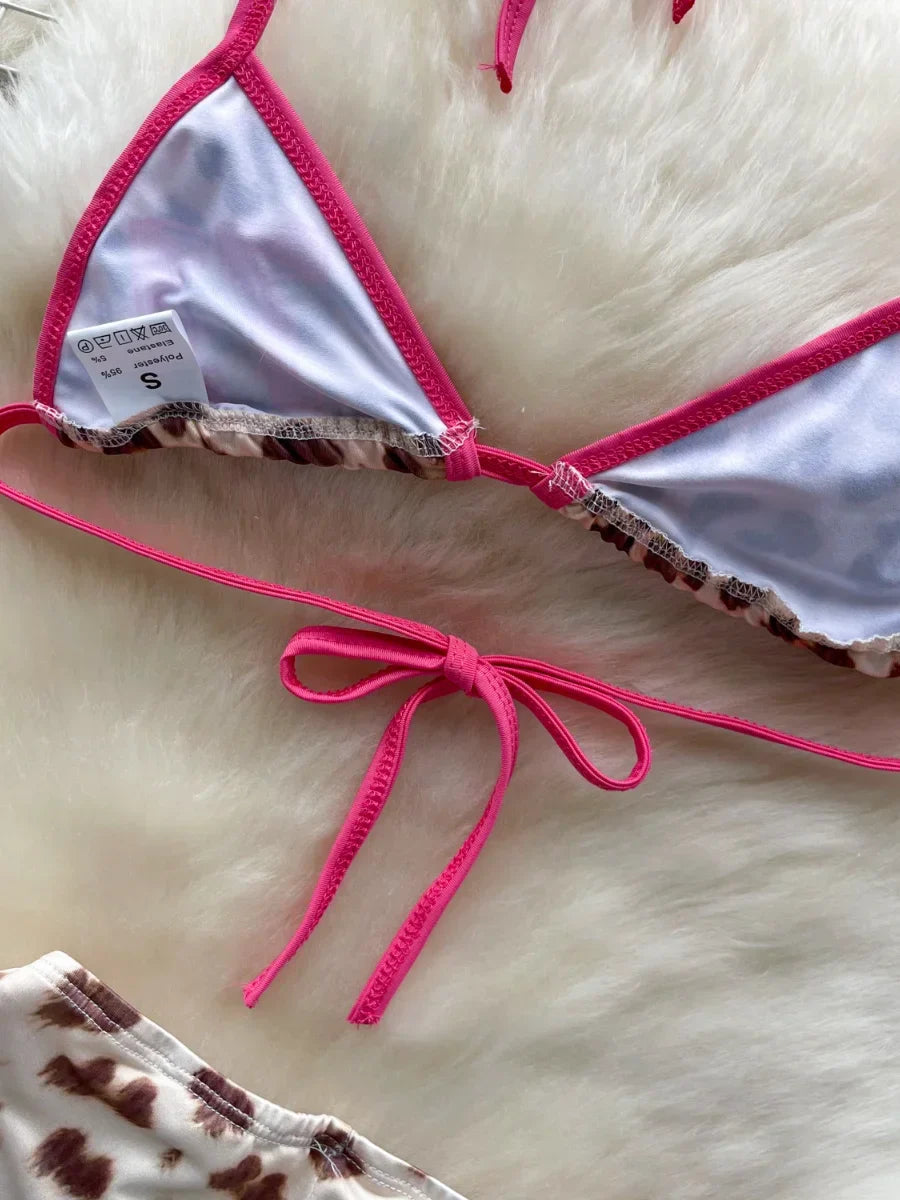 Foamlina American Pure Desire Hottie Strap Leopard Print Bikini Uniform Three-piece Suit Women's Summer Tube Top + Shorts