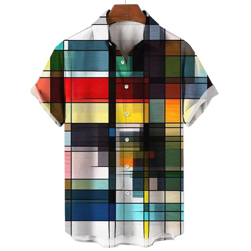 Men Colorful 3d Printed Plaid Shirt Hot Sale Causal Fashion Hawaiian Shirts Loose Short Sleeve Button Beach Blouse Male Clothing