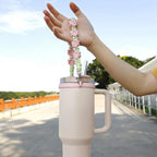 Water Bottle Handle Strap Handmade Flower 16-40oz Tumbler Silicone Safety Ring Cotton Rope Flower Durable Water Bottle Strap