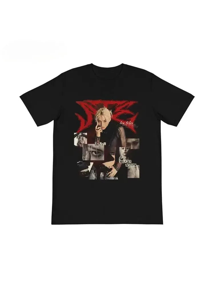 Felix Li Longfu Stray Kids Short sleeved T-shirt Cotton TEE Street Ins Korean Edition Loose Men's and Women's Hot ProductsSummer