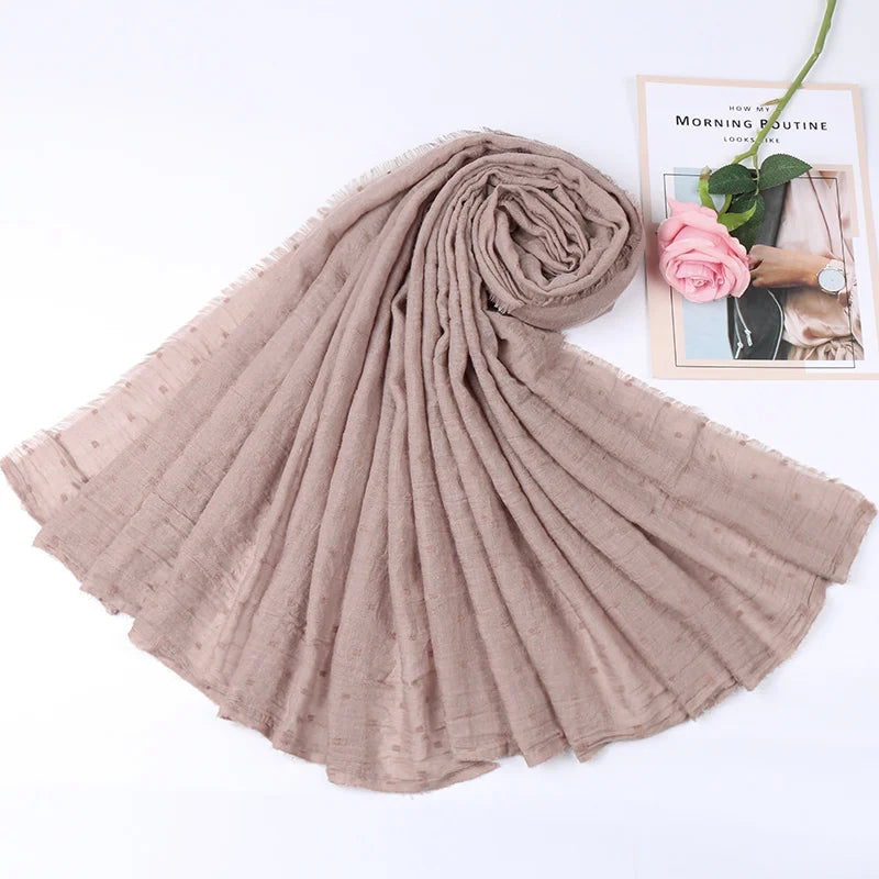 Dot Pom Pom Cotton Hijab Scarves Women Muslim Shawls Big Size Headscarf Wraps Solid Headbands Turbans Bandana Foulard Bufandas