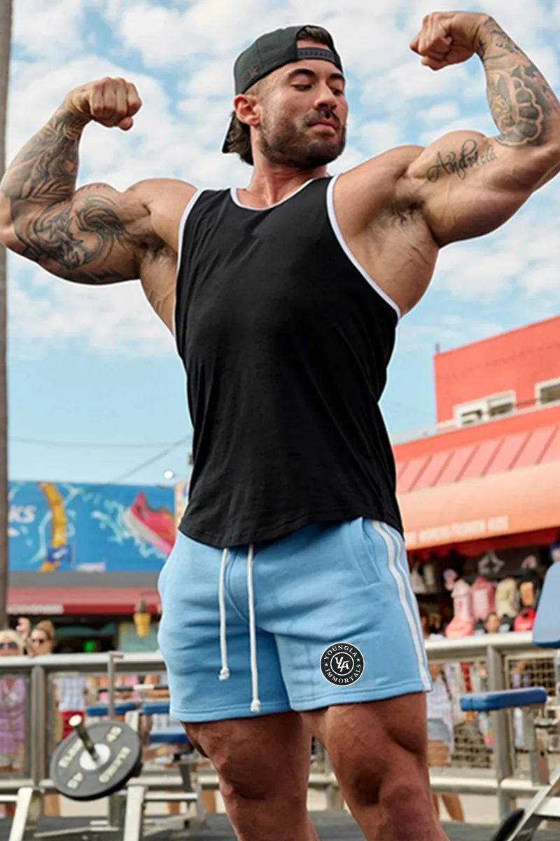 High Quality YA Shorts Men Summer Cotton Comfort Steel Print Sweatpants Skinny Jogging Fitness Shorts Sports Short Pants