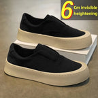 Canva Men's Casual Sneakers Summer Breathable Ice Silk Lazy Shoes Work Cloth Shoes Thick Bottom Black Sports Shoes