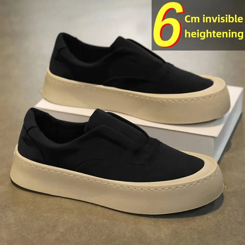 Canva Men's Casual Sneakers Summer Breathable Ice Silk Lazy Shoes Work Cloth Shoes Thick Bottom Black Sports Shoes