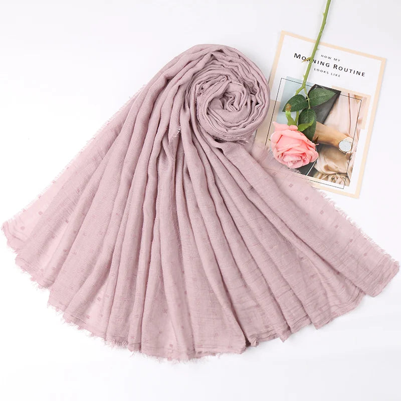 Dot Pom Pom Cotton Hijab Scarves Women Muslim Shawls Big Size Headscarf Wraps Solid Headbands Turbans Bandana Foulard Bufandas