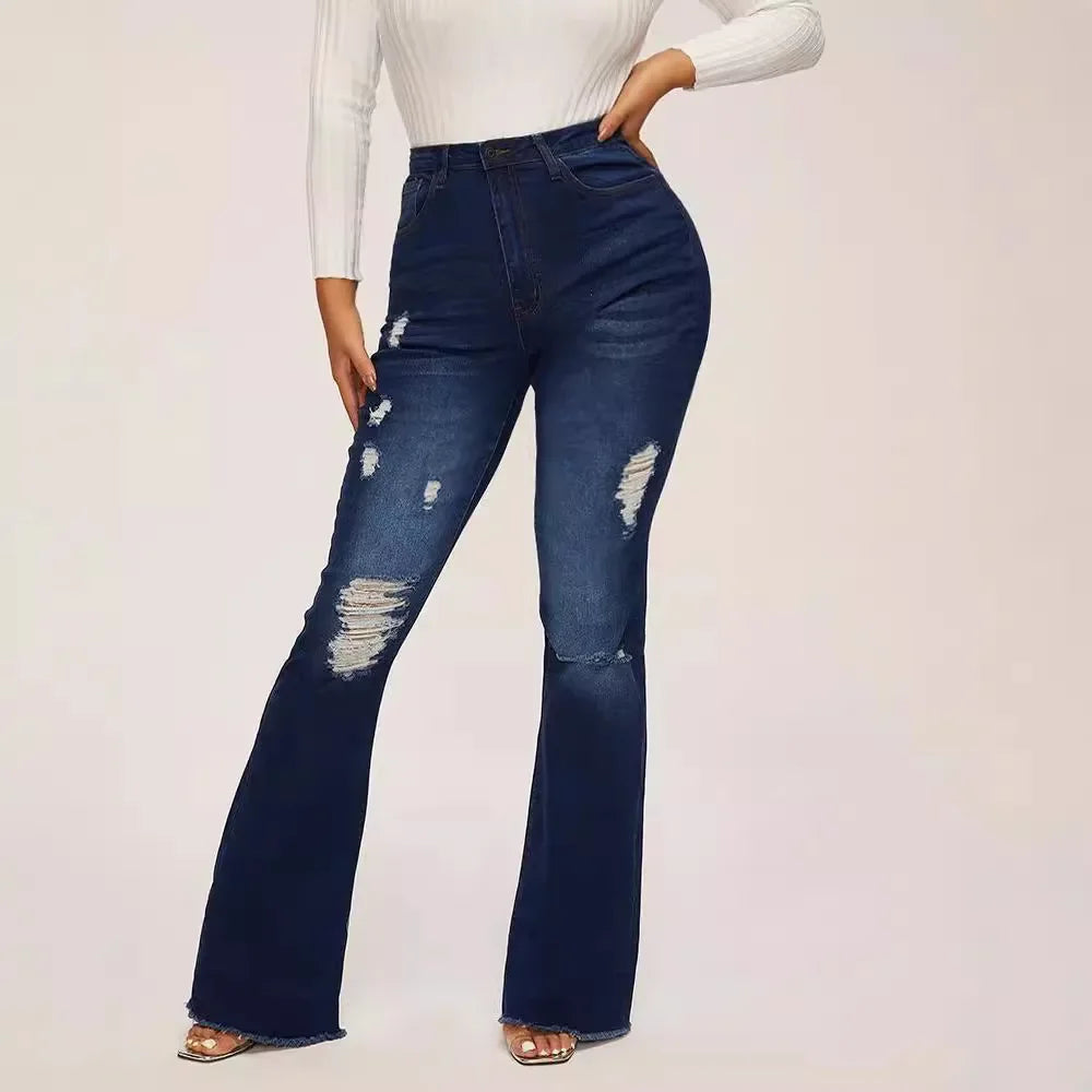High-Waisted Jeans High Elasticity Splitter Fashion European American Net Red Direct Factory Sales Cross-Border Trade Goods