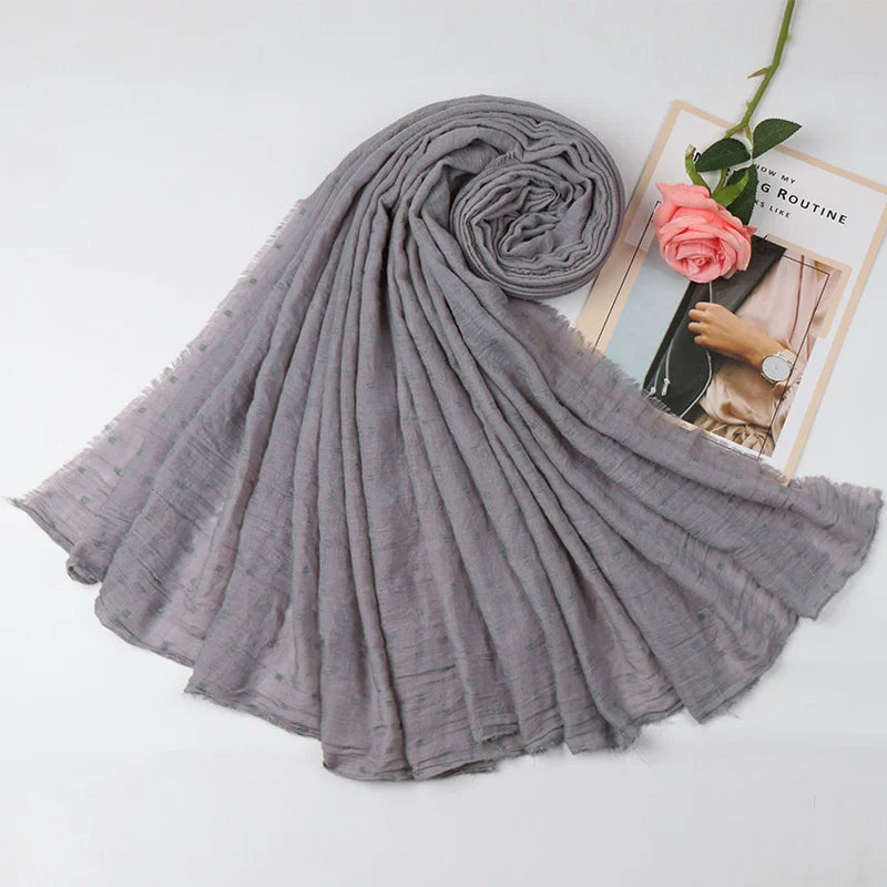 Dot Pom Pom Cotton Hijab Scarves Women Muslim Shawls Big Size Headscarf Wraps Solid Headbands Turbans Bandana Foulard Bufandas