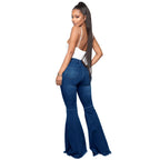 Women Jeans Flare Pants Sexy Denim Long Pant Hip Wrap Casual Solid Elegant Splice Regular Slim Fit High Waist Trousers Summer