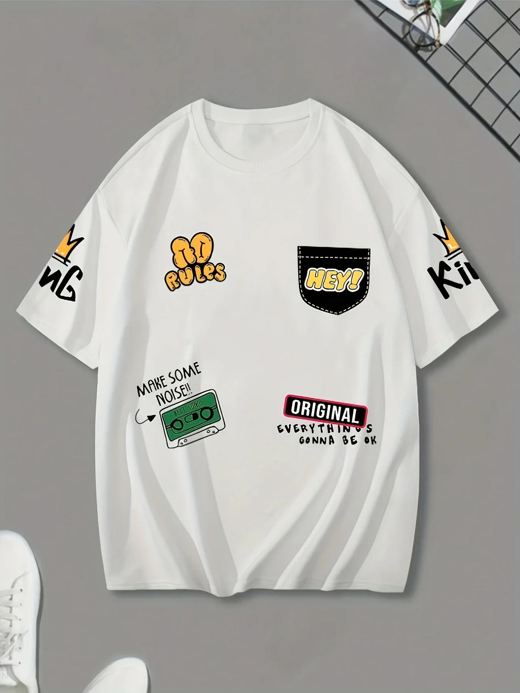 Men's casual crew collar T-shirt 100% polyester knitted fabric short sleeve printed top summer