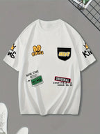 Men's casual crew collar T-shirt 100% polyester knitted fabric short sleeve printed top summer