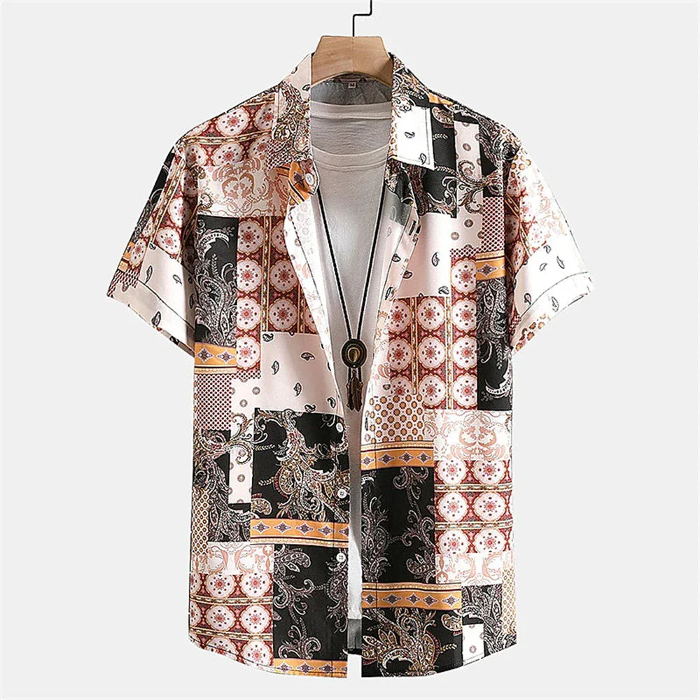Hawaiian Shirt For Men Cashew Flower Print Short Sleeve Top Beach Holiday Casual Men Clothing Vintage Loose Oversize Men'S Shirt